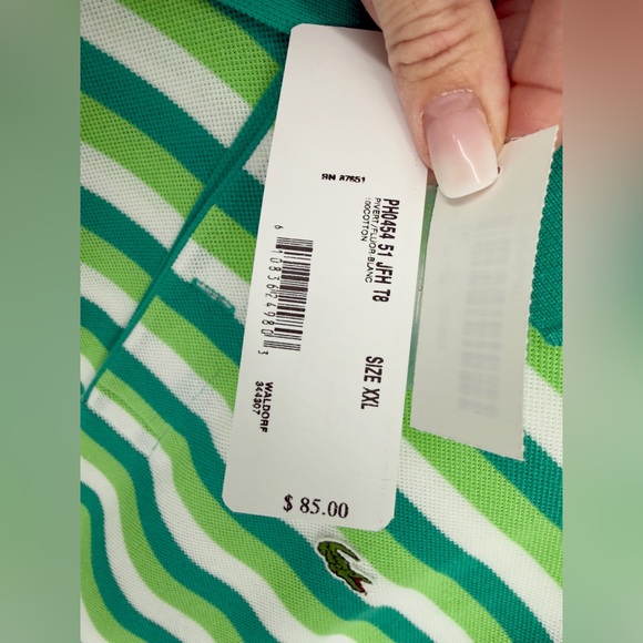 NWT Lacoste Men's Polo Shirt in Green and White Stripes - Picture 4 of 6